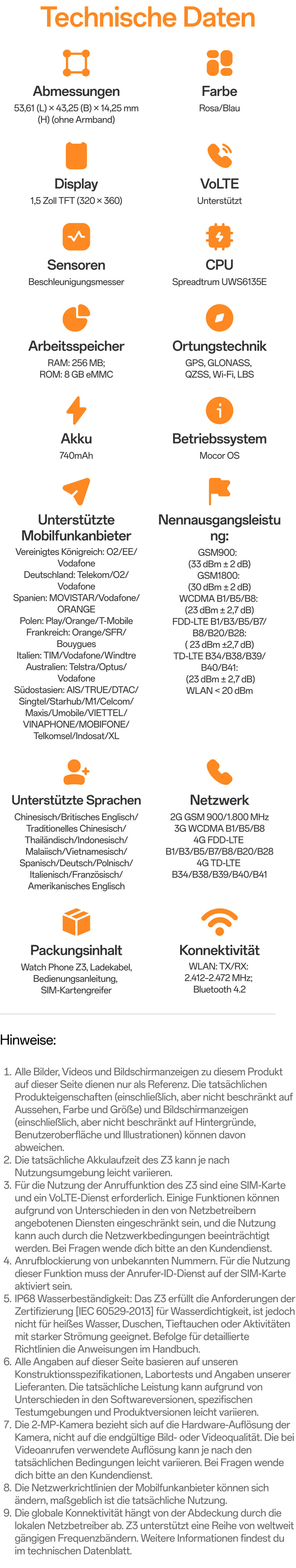 Technische Daten;Hinweise