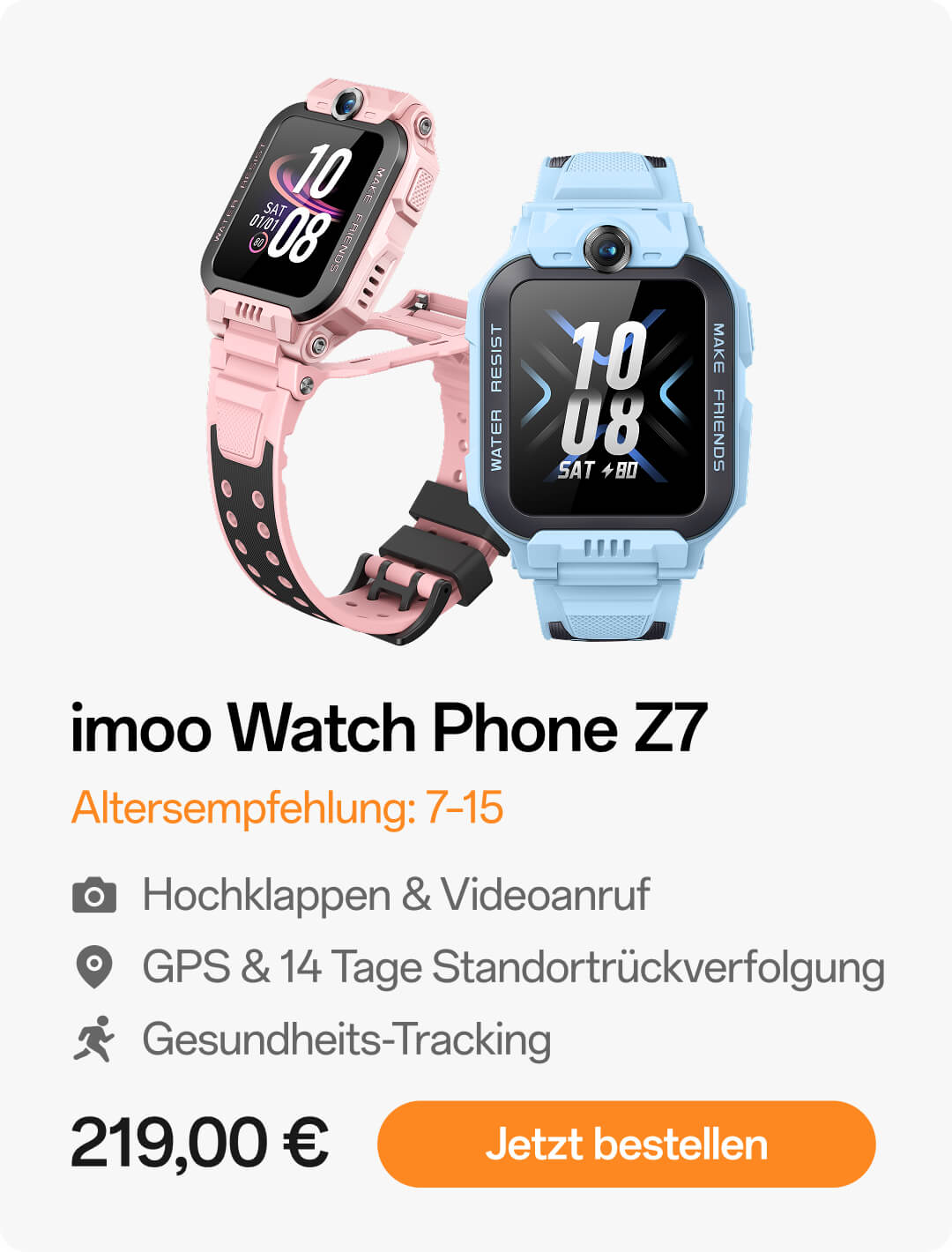 imoo Watch Phone Z7;Altersempfehlung: 7–15;Hochklappen & Videoanruf;GPS & 14 Tage Standortrückve;Gesundheits-Trackingrfolgung;
