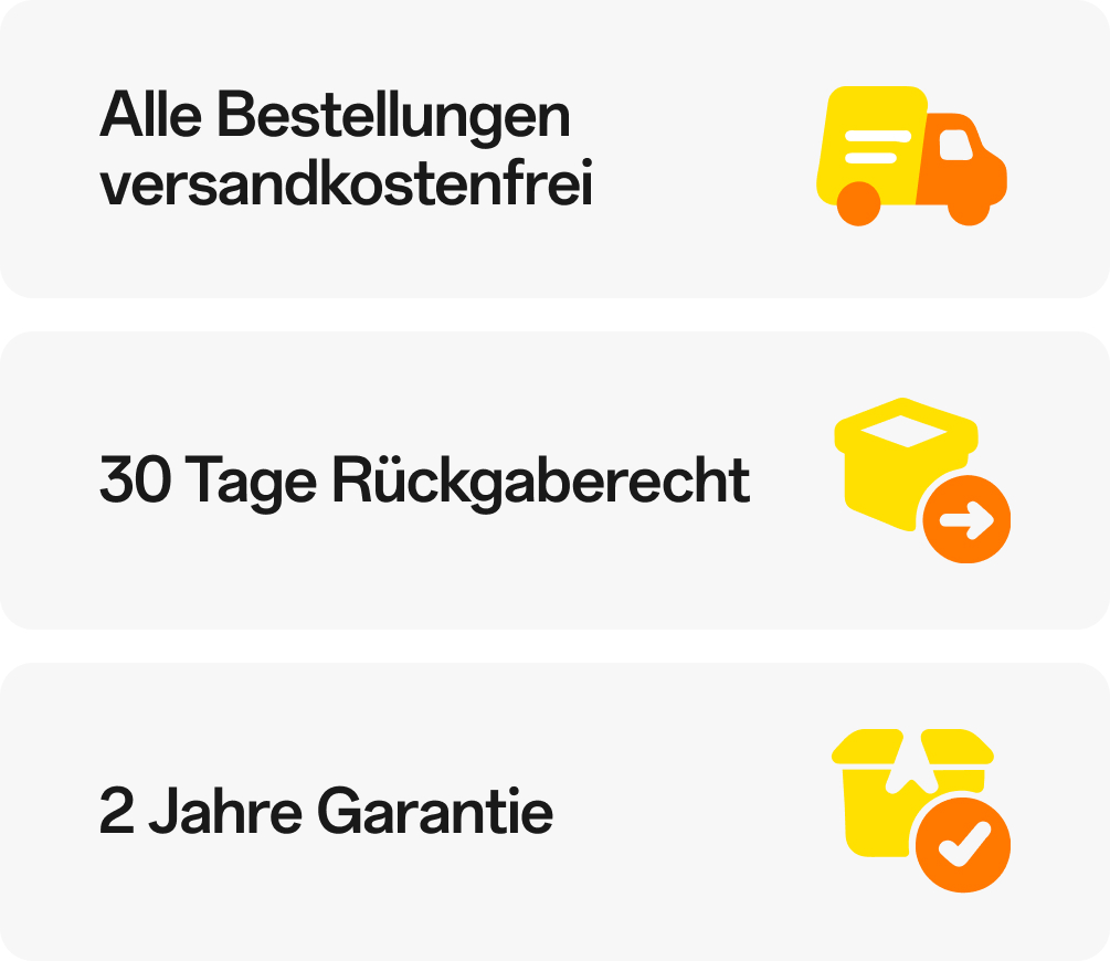 Über 69 € kostenloser Versand, 30 Tage Rückgaberecht, 2-year warranty